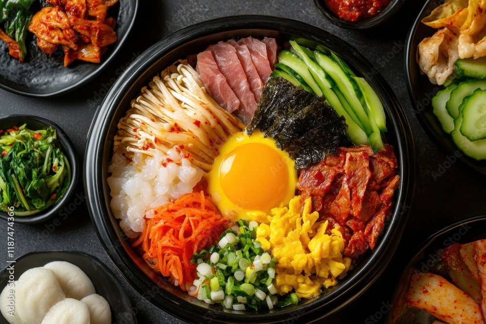 Delicious Korean Bibimbap Bowl With Assorted Toppings Delicious Korean Bibimbap Bowl With Assorted Toppings