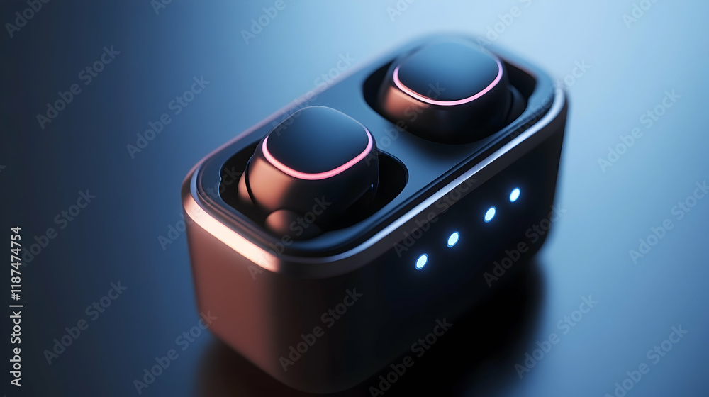 Premium wireless earbuds with sleek charging case for modern audio branding Premium wireless earbuds with sleek charging case for modern audio branding