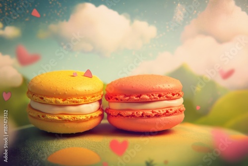 Two Delightful Macarons Resting On A Hilly Landscape