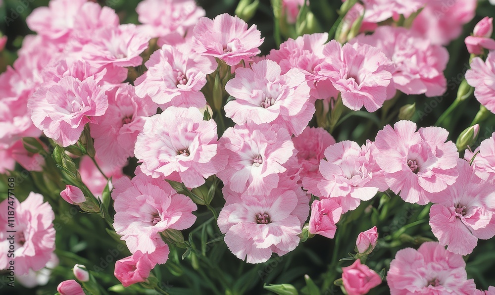 Abundant light pink Dianthus plumarius blossoms in June sunlight , outdoor, close-up, summer Abundant light pink Dianthus plumarius blossoms in June sunlight , outdoor, close-up, summer
