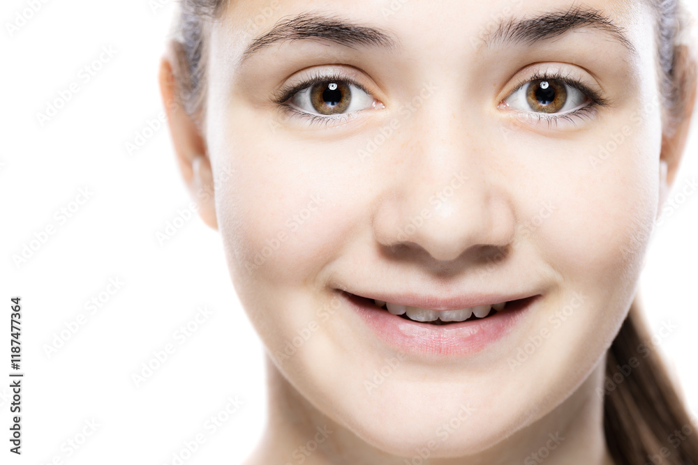 Close-up portrait of a young woman smiling in a sports outfit, capturing natural beauty and happiness Close-up portrait of a young woman smiling in a sports outfit, capturing natural beauty and happiness