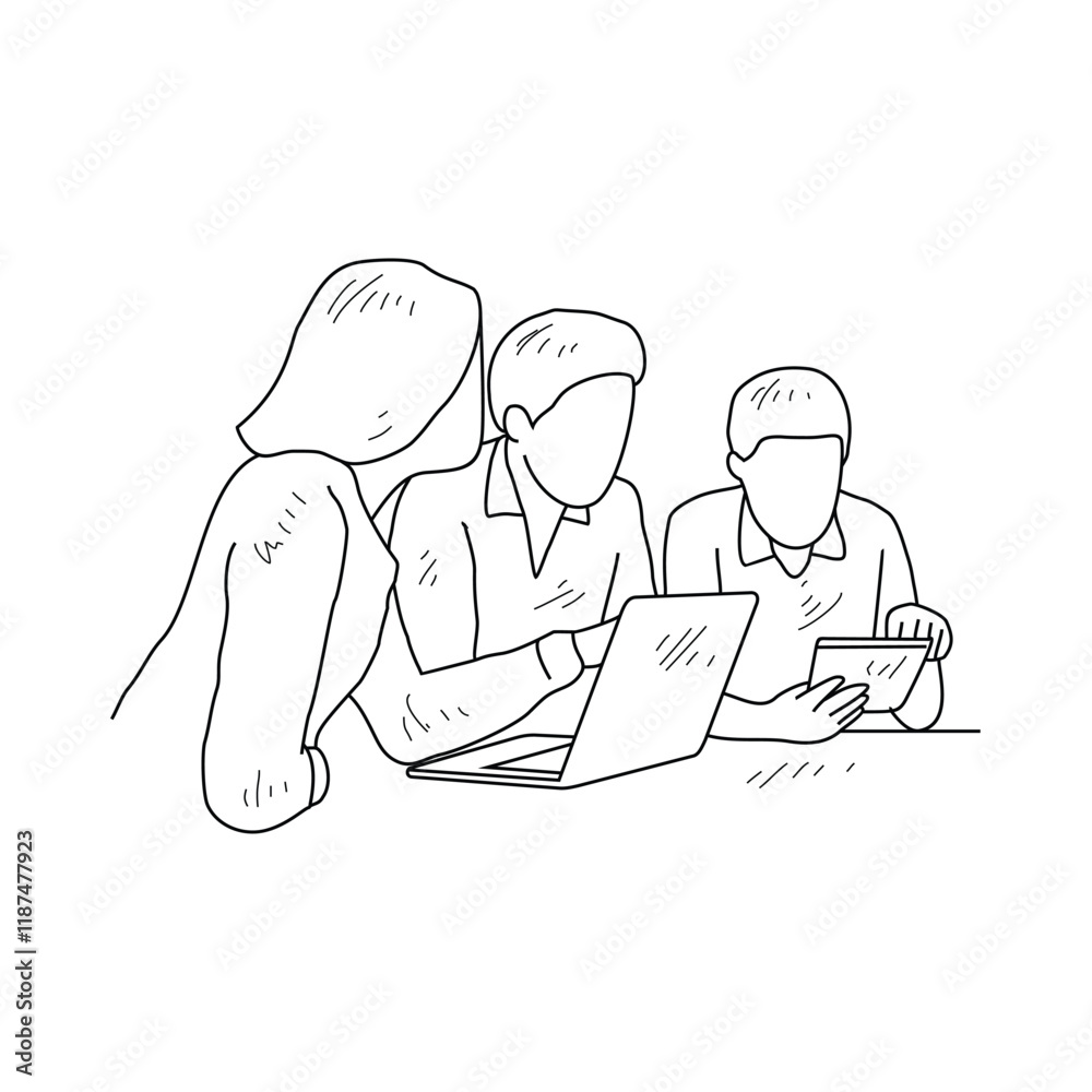 Simple sketch drawing of the students studying with device technology in a class at school. Education themes in simple sketch concept design vector and good for presentation education purpose. Simple sketch drawing of the students studying with device technology in a class at school. Education themes in simple sketch concept design vector and good for presentation education purpose.