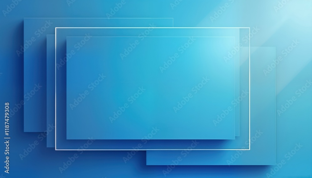 Fototapeta premium Abstract blue rectangular background with gradient. Layered geometric shapes create depth, visual interest. Clean, modern design ideal for presentations, websites, digital templates. Suitable for
