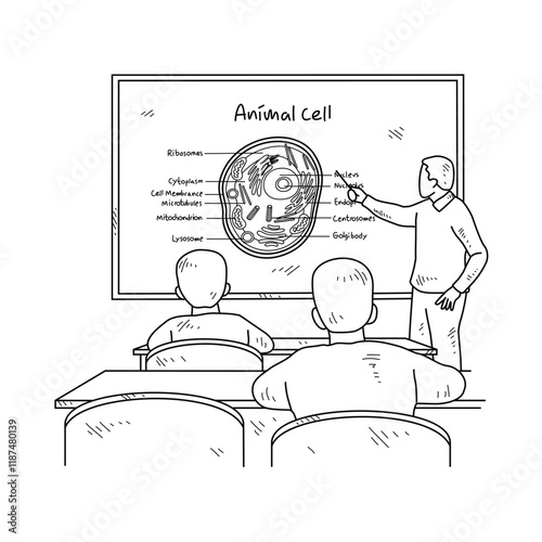 Simple sketch drawing of a  teacher is teaching his students Biology lessons in a class at school. Education themes in simple sketch concept design vector and good for presentation education purpose.