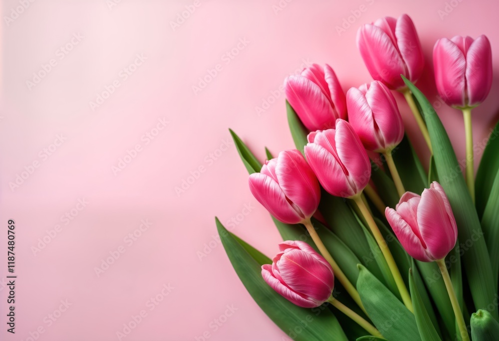 Pink tulips bouquet on light pink background. Springtime flowers arranged in corner. Fresh spring floral arrangement. Beautiful springtime blossom display. Perfect for springtime greetings. Cute Pink tulips bouquet on light pink background. Springtime flowers arranged in corner. Fresh spring floral arrangement. Beautiful springtime blossom display. Perfect for springtime greetings. Cute