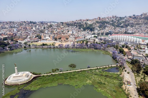 Aerial View Of Monument Aux Morts On Lake Anosy ,Antananarivo,Madagascar  photo