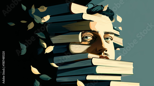 English famous writers and different books. face of english writer shakespeare and wilde. vector illustration. Shadowspire. Illustration