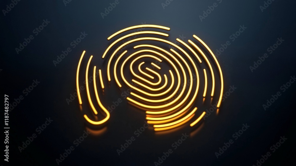 digital security fingerprint icon, yellow on black, minimalist approach, symbolizing modern identity
