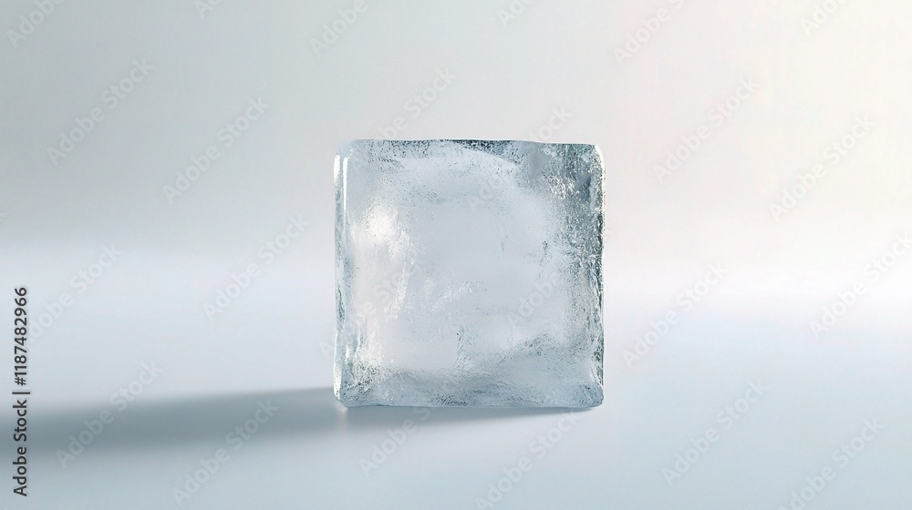Detailed Close-Up of a Single Ice Cube Isolated on White Background Detailed Close-Up of a Single Ice Cube Isolated on White Background