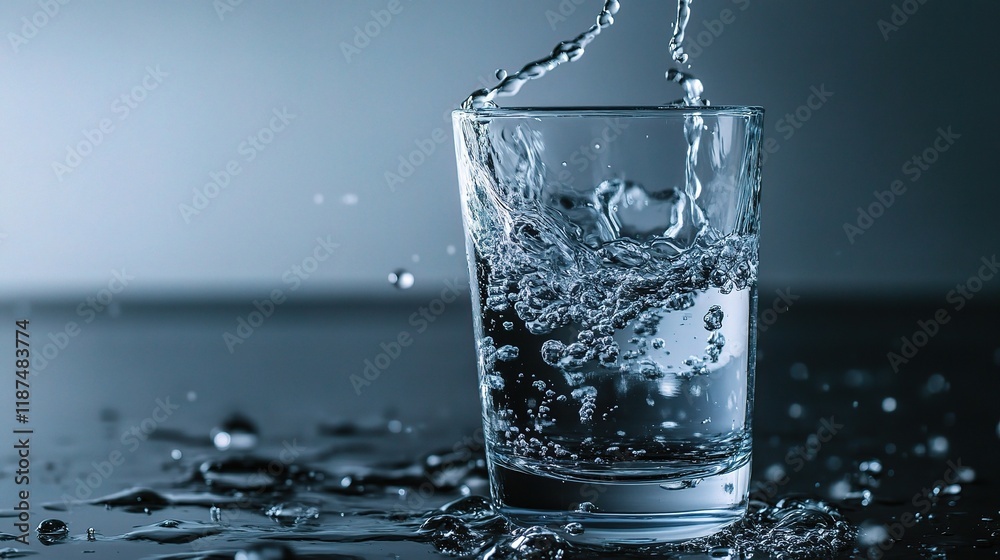 Clean Glass of Water with Splashing Effect on Isolated Background Clean Glass of Water with Splashing Effect on Isolated Background