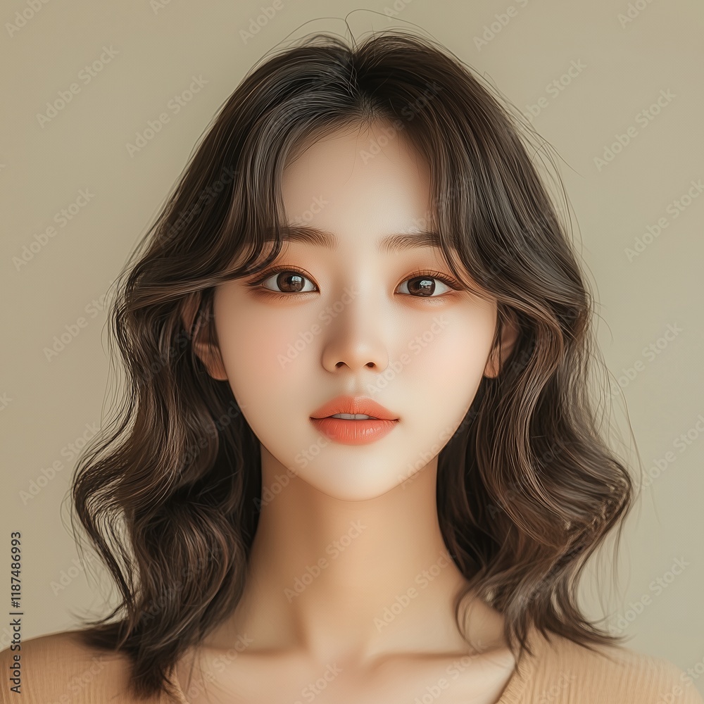 Fototapeta premium Elegant Asian Beauty Hair Model with Natural Makeup
