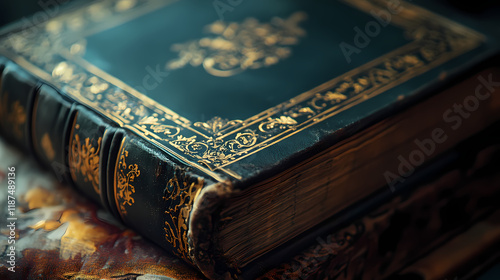 Close-up shot of an antique shakespeare othello book cover. Shadowspire. Illustration