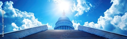 Majestic Dome of the United States Capitol Building in Washington DC under a Vibrant Blue Sky with Fluffy White Clouds  The Iconic Landmark is a Symbol of American Democracy and Government Power
