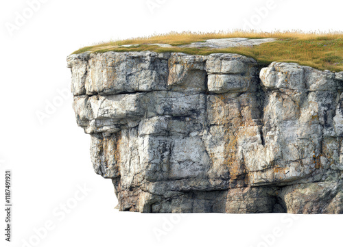 Majestic rocky cliff with grass top scenic landscape nature high fidelity viewpoint outdoor serenity isolated on transparent background png photo