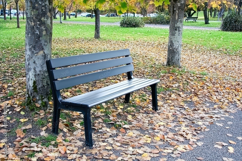 Autumn Leaves in Park: A tranquil park scene with trees in vibrant fall colors, leaves scattered on the ground, and a lone bench Autumn Leaves in Park: A tranquil park scene with trees in vibrant fall colors, leaves scattered on the ground, and a lone bench