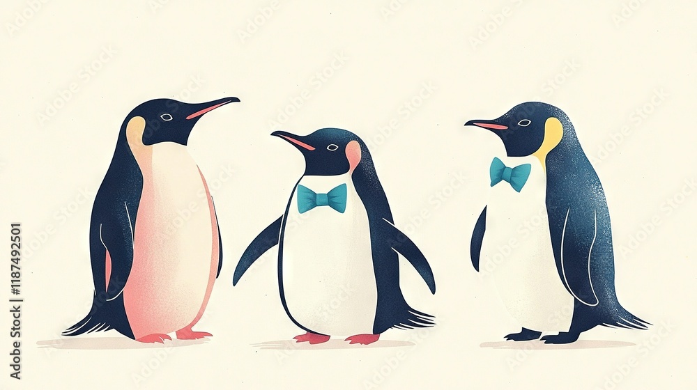 Fototapeta premium Three Penguins in Bow Ties