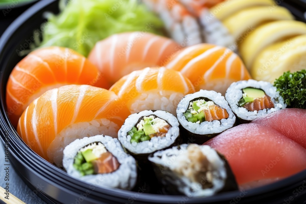 Assorted Sushi Selection in a Black Container