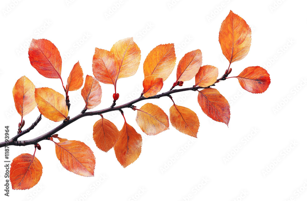 Fototapeta premium Autumn branch with colorful leaves on nature high fidelity minimalist style isolated on transparent background png