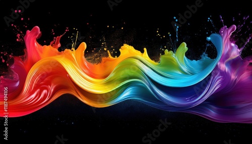 Vivid Rainbow Splash Wave A Colorful Design Element Showcasing Bold Hues and Textures on a Transparent Background photo