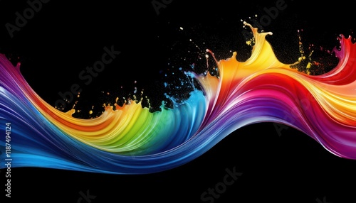 Stunning Rainbow Splash Wave A Vibrant Colorful Paint Splash Design Element on Transparent Background photo