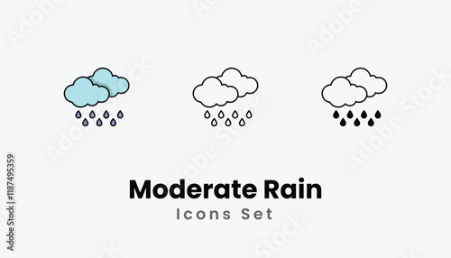 Moderate Rain Icons thin line and glyph vector icon stock illustration