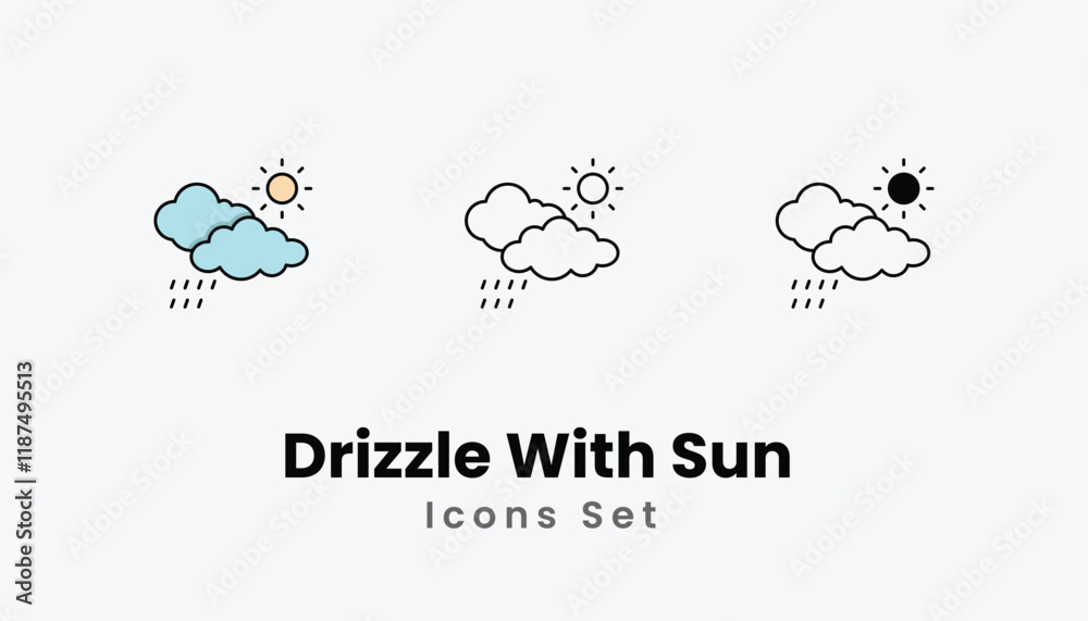 Drizzle With Sun Icons thin line and glyph vector icon stock illustration Drizzle With Sun Icons thin line and glyph vector icon stock illustration