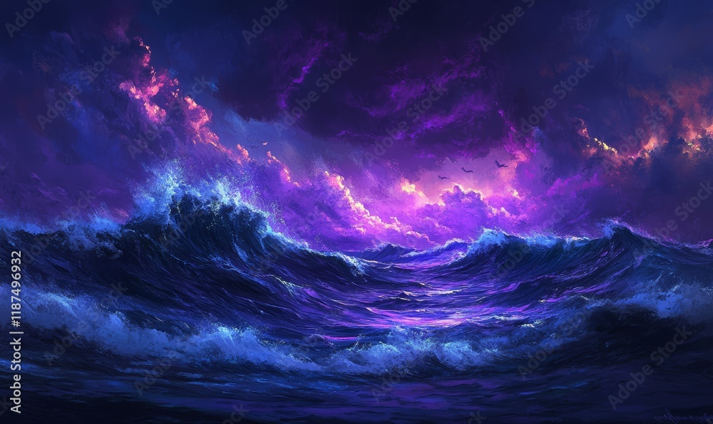 Glowing Purple Waves with a Deep Blue Background Glowing Purple Waves with a Deep Blue Background