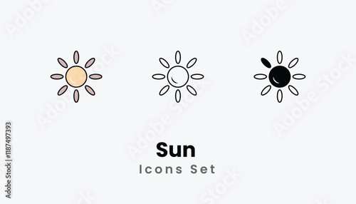 Sun  Icons thin line and glyph vector icon stock illustration