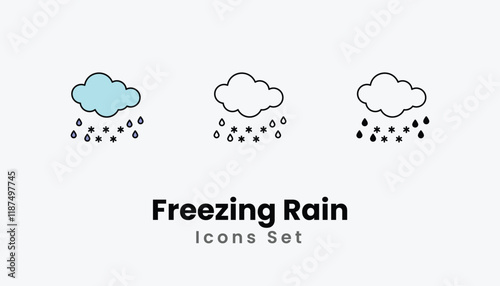 Freezing Rain Icons thin line and glyph vector icon stock illustration
