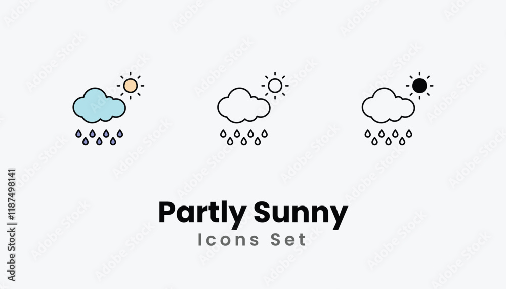 Partly Sunny Icons thin line and glyph vector icon stock illustration Partly Sunny Icons thin line and glyph vector icon stock illustration