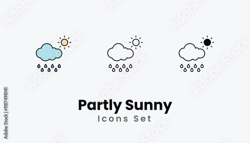 Partly Sunny Icons thin line and glyph vector icon stock illustration