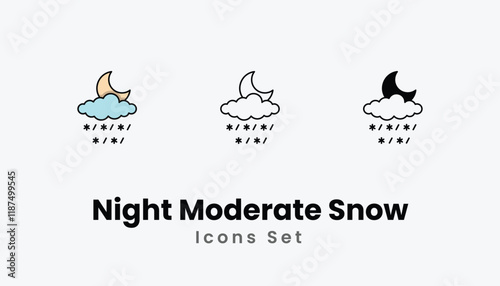 Night Moderate Snow Icons thin line and glyph vector icon stock illustration