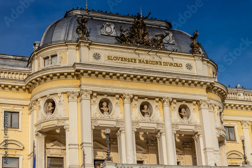 Photography Bratislava historical city center buildings, fortress and church