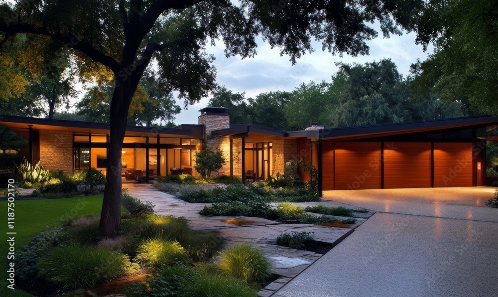 Obraz premium Modern Ranch Style Home with Landscaping and Garage