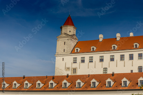 Canvas Print Bratislava historical city center buildings, fortress and church