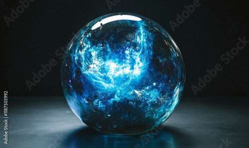 Luminous Orb Encapsulating Cosmic Nebula Within Glass Sphere