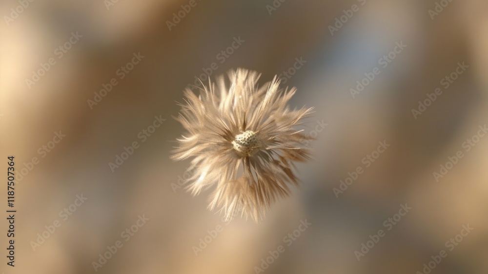 Close-up of a fluffy, beige seed head against a blurred background. The seed head is round and detailed, showing individual strands. Close-up of a fluffy, beige seed head against a blurred background. The seed head is round and detailed, showing individual strands.