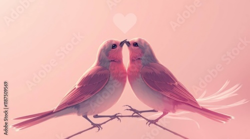 Minimalist vector art of two sparrows kissing photo