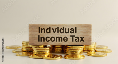 Word Tax on coin. Business tax management concept. Tax deduction planning and calculation tax return from government. personal taxes report. Financial research, Taxation season photo