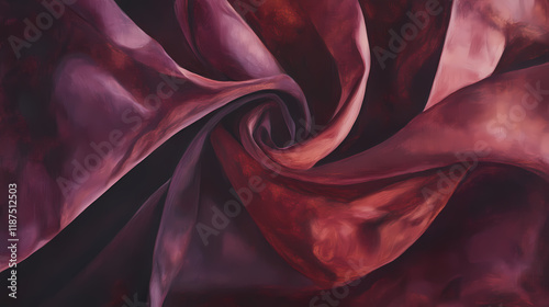 Rich, deep maroon tone exhibited in a velvety fabric fold, subtly illuminated by soft, warm light, evoking. Brightshade. Illustration