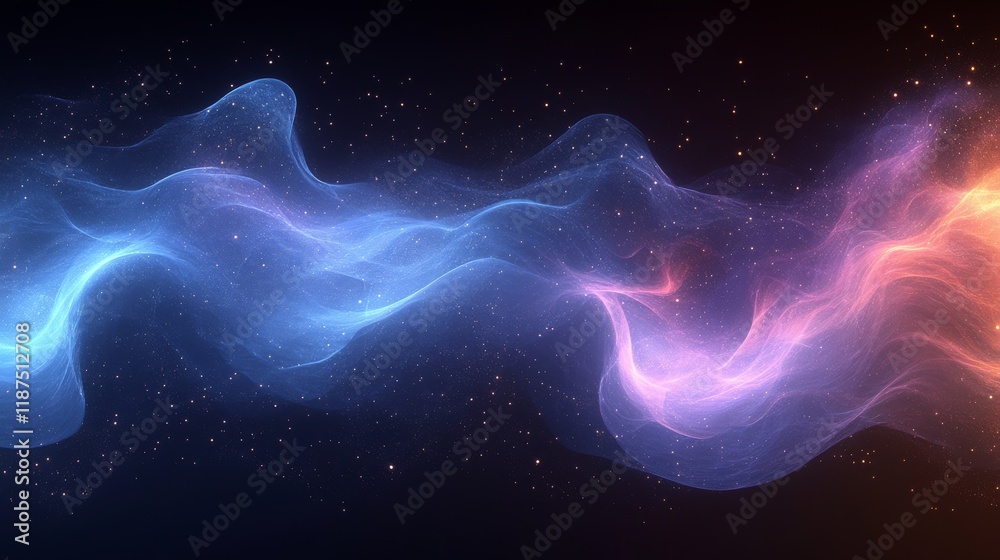 Celestial Aurora of Shimmering Dust with Ethereal Clouds and Glowing Stars Against the Cosmic Blackness Celestial Aurora of Shimmering Dust with Ethereal Clouds and Glowing Stars Against the Cosmic Blackness
