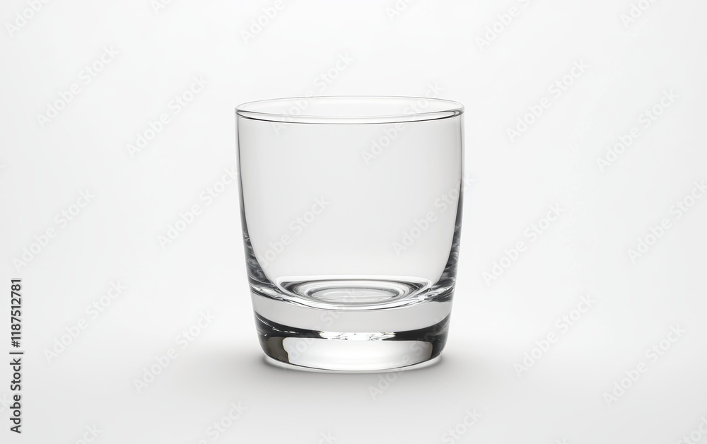 A clear glass tumbler with a smooth design, placed on a bright white background A clear glass tumbler with a smooth design, placed on a bright white background
