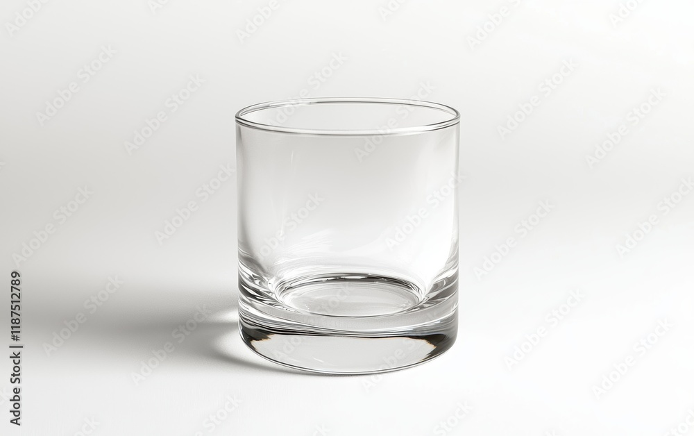 A clear glass tumbler with a smooth design, placed on a bright white background A clear glass tumbler with a smooth design, placed on a bright white background