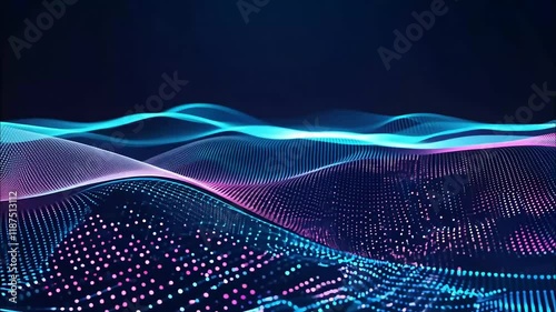 dynamic abstract digital wave pattern with glowing dots in blue and pink hues, futuristic technology background, modern design for presentations and innovative visual concepts

