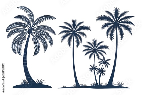 Palm Tree Silhouettes on White Background 