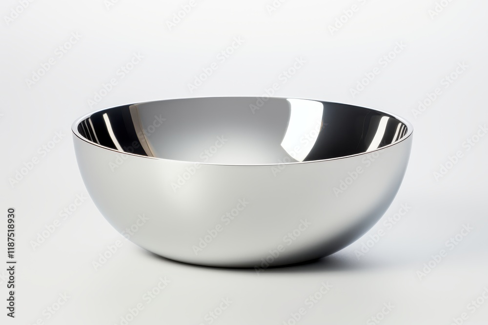 Shiny stainless steel bowl placed on a light background ready for culinary use in a kitchen setting Shiny stainless steel bowl placed on a light background ready for culinary use in a kitchen setting
