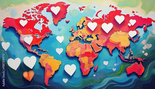 Wallpaper Mural Vibrant Landscape Dotted with Hearts and Bold Colors A Captivating Painting of Love and World Unity Torontodigital.ca