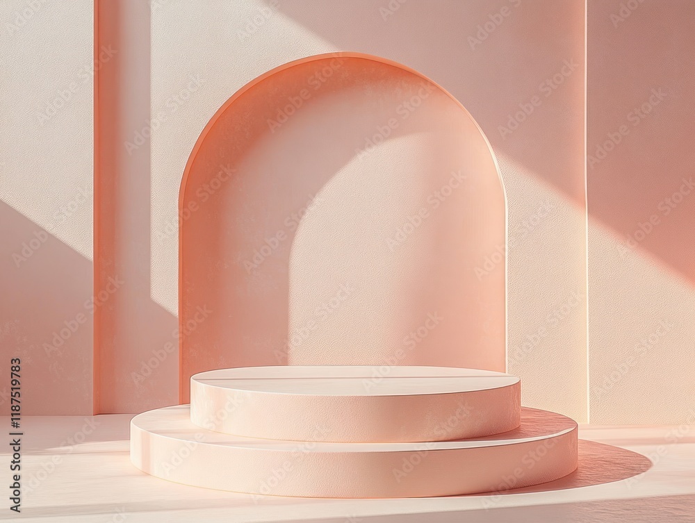 Minimalist Circular Podium in Soft Peach for Product Branding and Advertising Minimalist Circular Podium in Soft Peach for Product Branding and Advertising