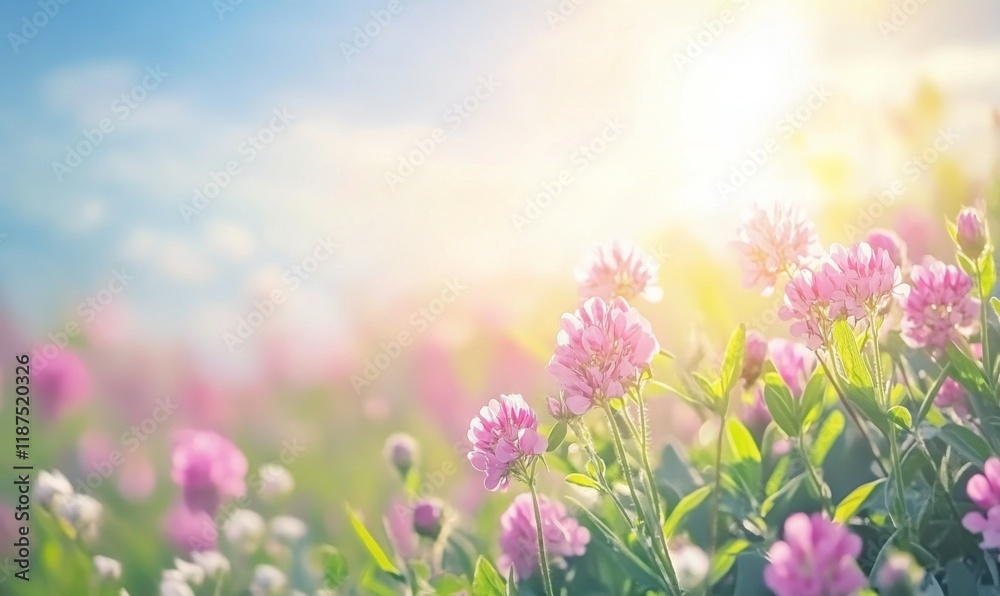 Obraz premium Pink kidney vetch blooming in a field on a sunny spring day , pink kidney vetch, botanical garden