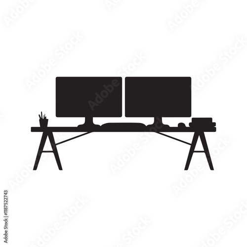 an adjustable desk silhouette with a computer on top